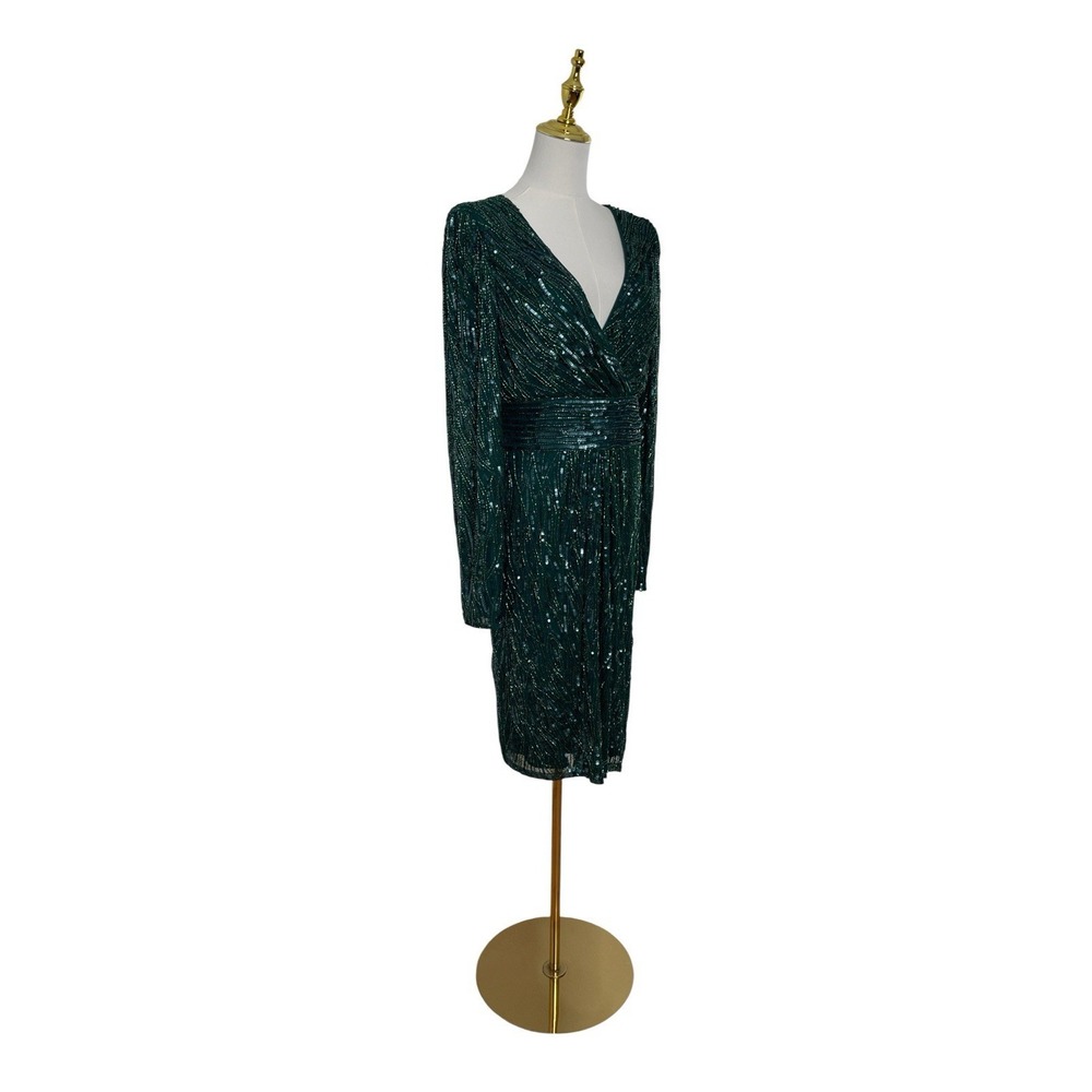 Mac Duggal 4632 Emerald Green Sequin Long Sleeve Cocktail Dress Size 10 $498‎ - Picture 5 of 8